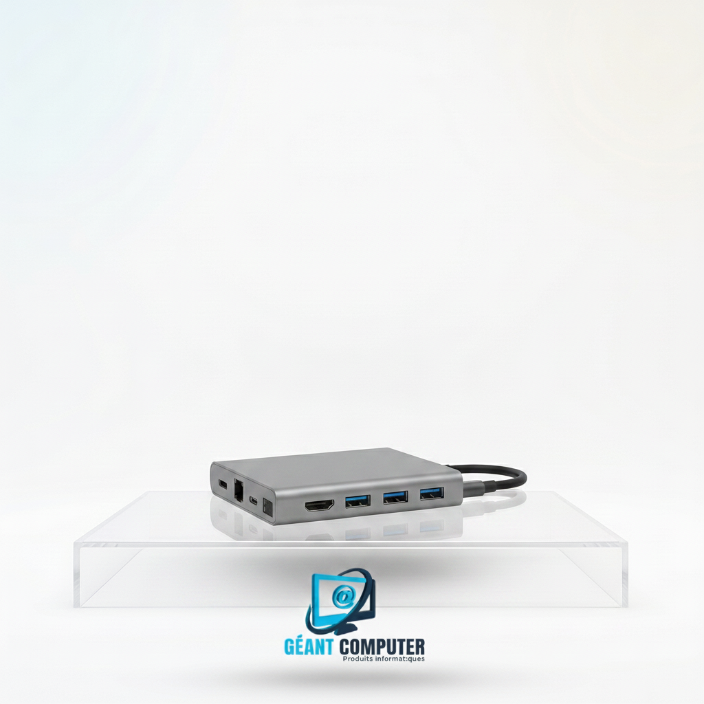 Adaptateur Type C 8 In 1 Hdmi + Usb 3.0*2 + Type C Data + Type C Power + Port Reseau + Lecteur Carte