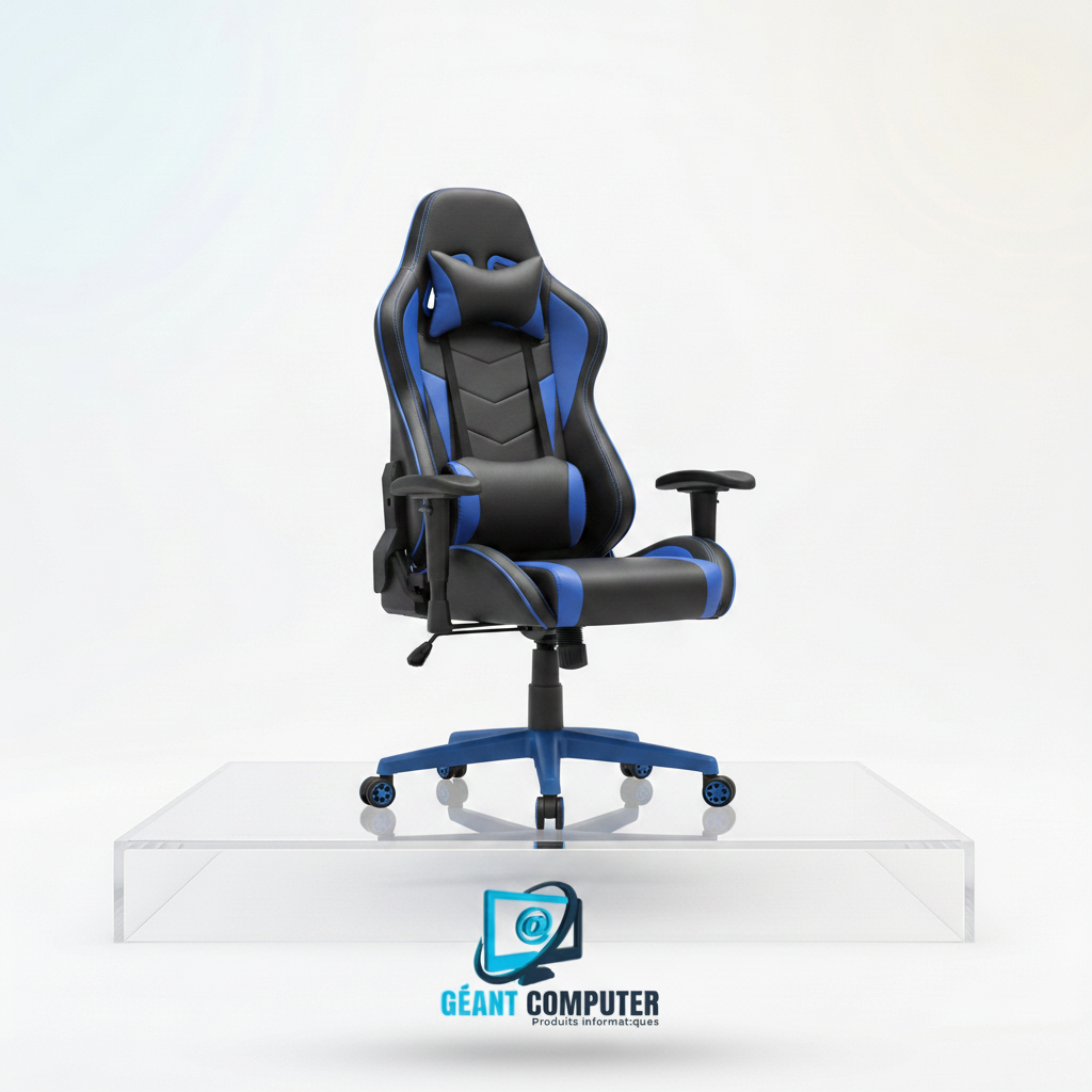 CHAISE GAMER CHAIR CH06-4 PIETEMENT NYLON SUR 5 ROULETTES BLEU (photo IA)