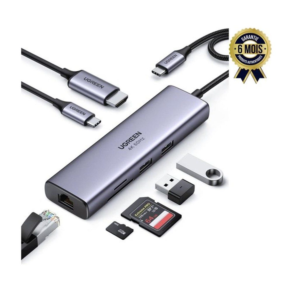 Mini Station d'accueil USB-C Ugreen 9en1 Avec Power Delivery 15600 Port Hdmi 4K + Port Vga + 3 Ports Usb + Port Rj45 + Lecteur de cartes SD/TF + Port Usb C — photo 2