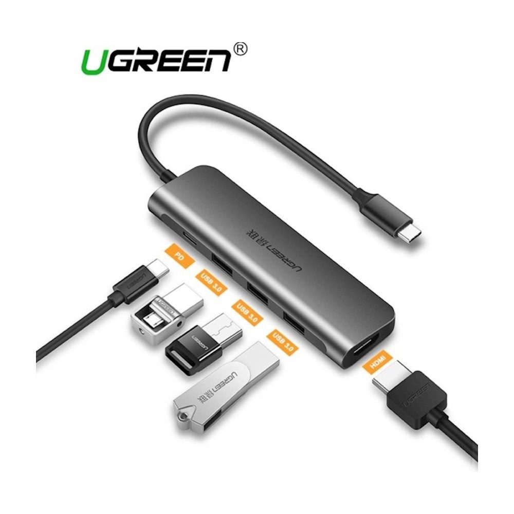Adaptateur Type C 6 IN 1 Ugreen CM136 HDMI 4K + USB 3.0*3 + PD POWER CONVERTER — photo 2