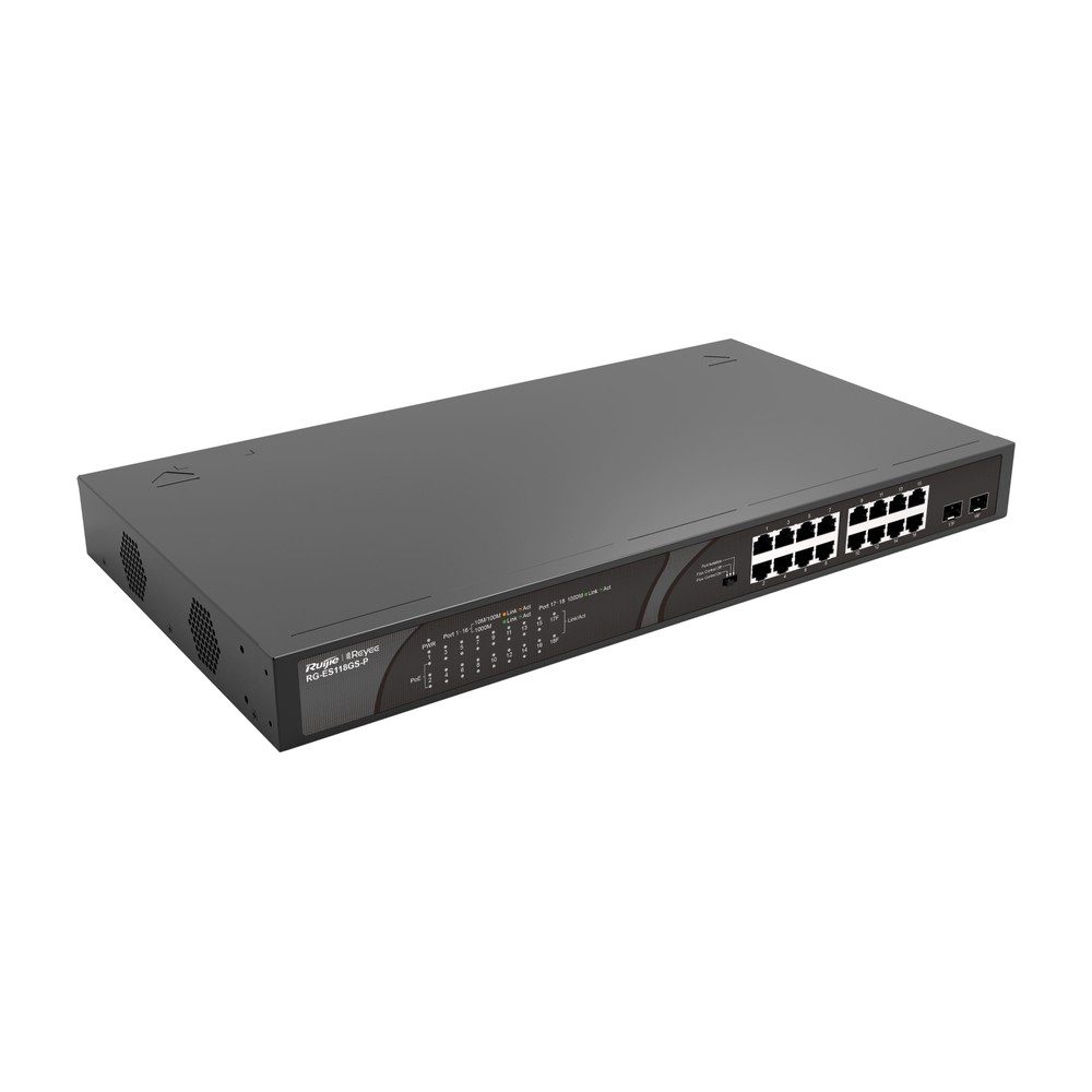 Switch 18 Ports Gigabite Ruijie RG-ES118S-LP 16 Ports RJ45 10/100 Mbps + 2 Uplink Gigabit