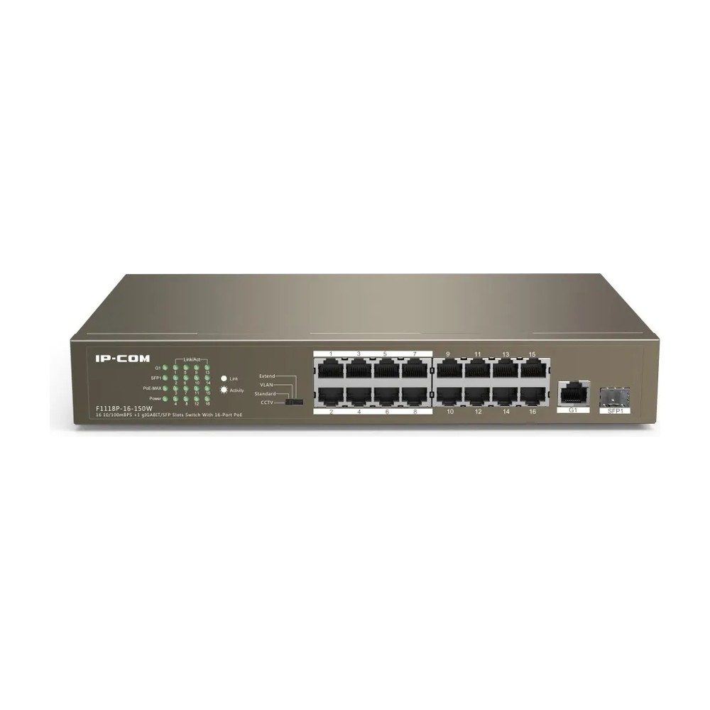 Switch Ip Com 16 Ports Poe + 2 ports Gigabit Uplink + 1 port Gigabit SFP  F1118P-16-150W