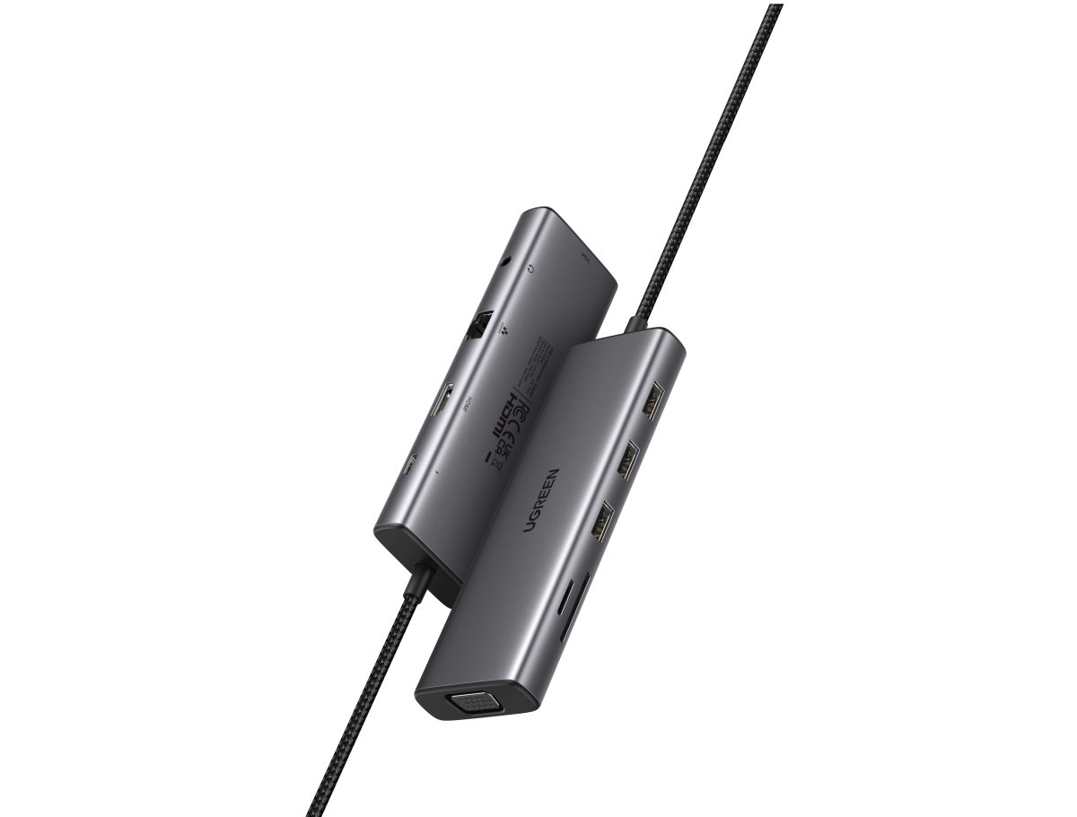 Mini Station d'accueil USB-C Ugreen 10en1 Avec Power Delivery 15601 Port Hdmi 4K + Port Vga + 3 Ports Usb + Port Rj45 + Lecteur de cartes SD/TF + Prise Audio 3,5 mm + Port Usb C