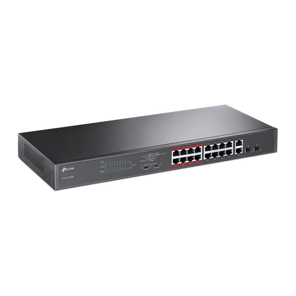 Switch Tp-Link (TL-SL1218MP) 16 ports PoE+ 10 / 100 Mbps RJ45, 2 ports RJ45 Gigabit et 2 emplacements combo SFP Gigabit — photo 2
