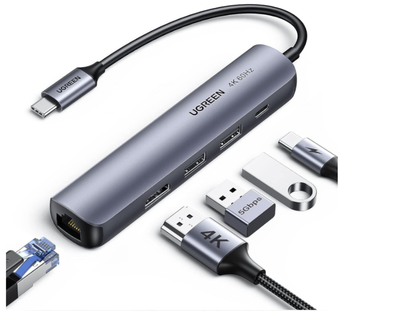 Mini Station d'accueil USB-C Ugreen 5en1 Avec Power Delivery 10919 Port Hdmi 4K + Port Vga + 2 Ports Usb + Port Rj45 + Port Usb C